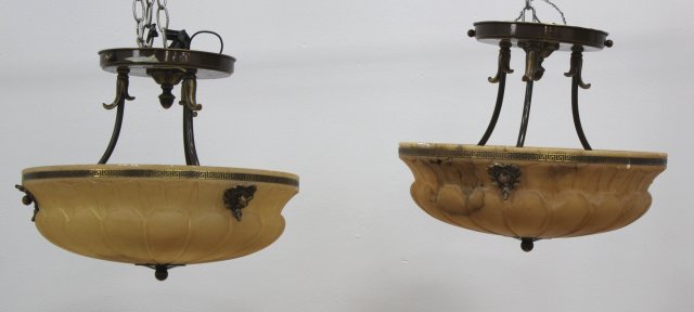 Pair Spanish Alabaster Dome Chandeliers (1 of 3)
