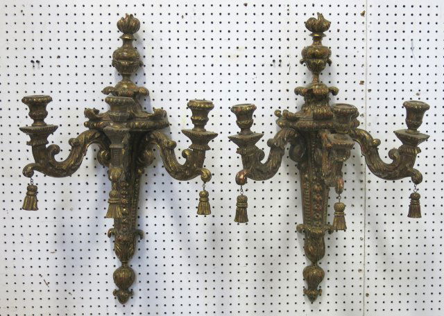 Pair 3-Arm Giltwood Sconces (1 of 3)