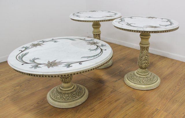 Set of 3 Sculpted Marble Top Tables (1 of 3)