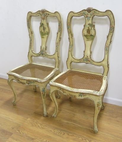 :Pair Venetian Painted Caned Seat Sidechairs (1 of 3)