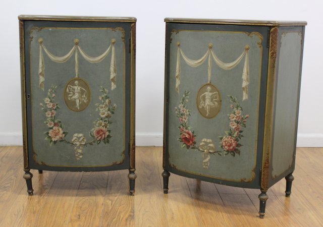Pair Paint Decorated Single Door Cabinets (1 of 3)