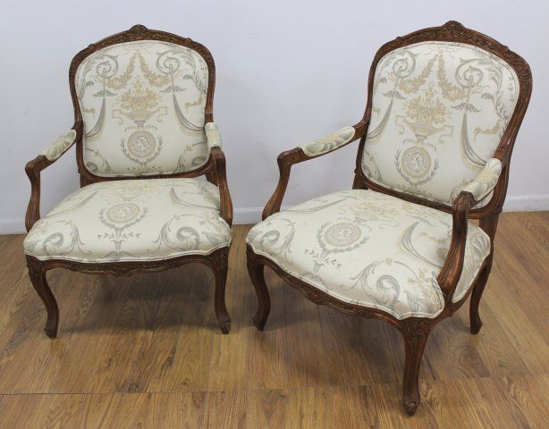 Pair Louis XV Style Walnut Fautieuls (1 of 4)