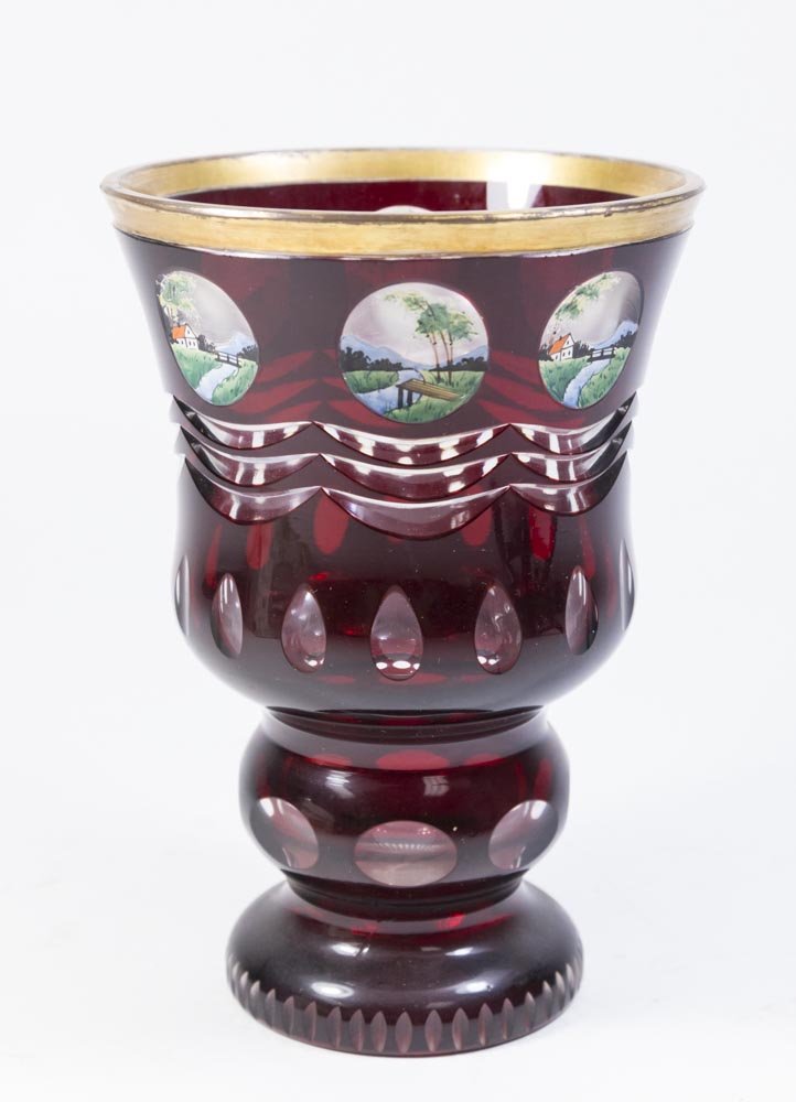 Bohemian Ruby Red Cut to Clear Glass Goblet (1 of 4)