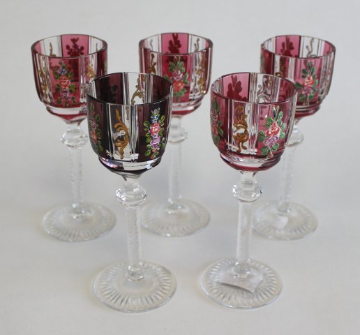 Set of 5 Ruby Cut to Clear Crystal Glass Cordials (1 of 5)