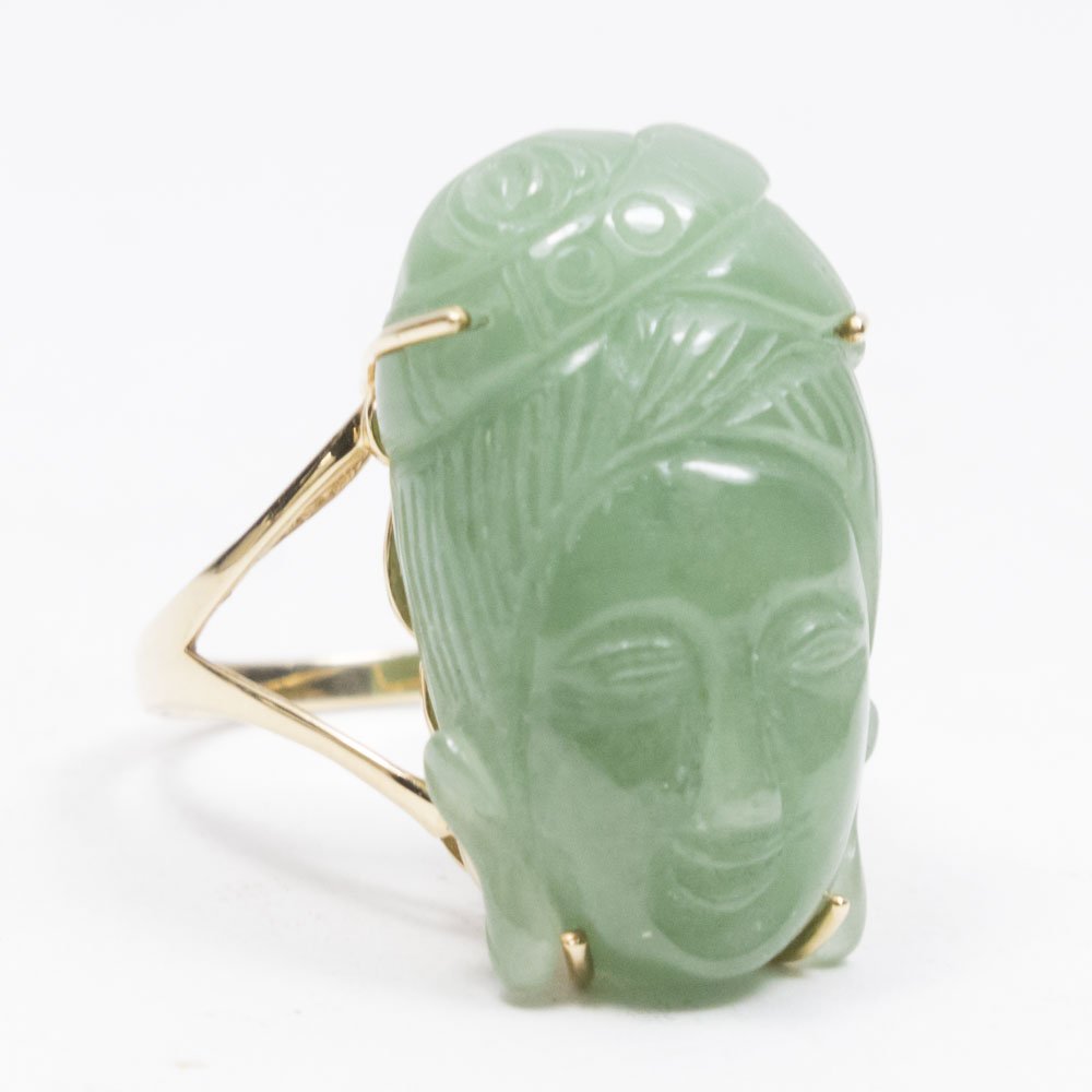 Carved Figural Jade & 14K Gold Ring (1 of 3)