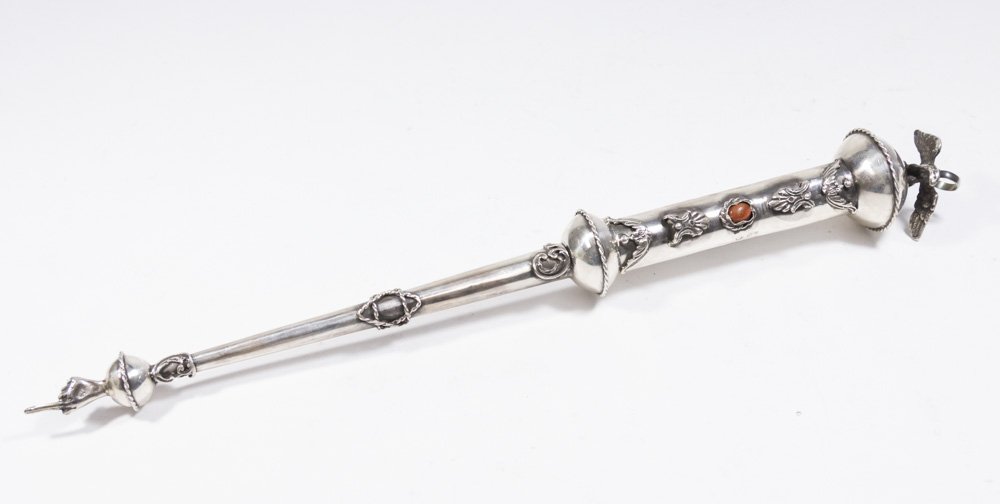 Silver Torah Pointer with Coral Stone (1 of 6)