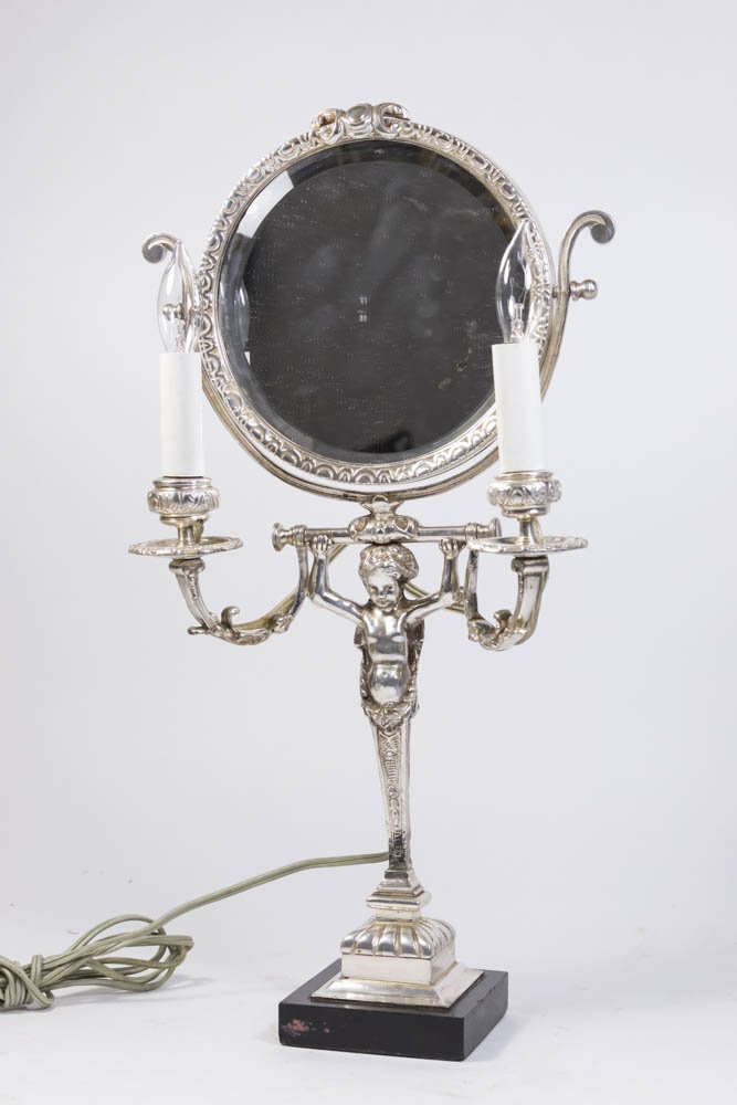 Silver Plated Figural Swivel Table Mirror (1 of 4)