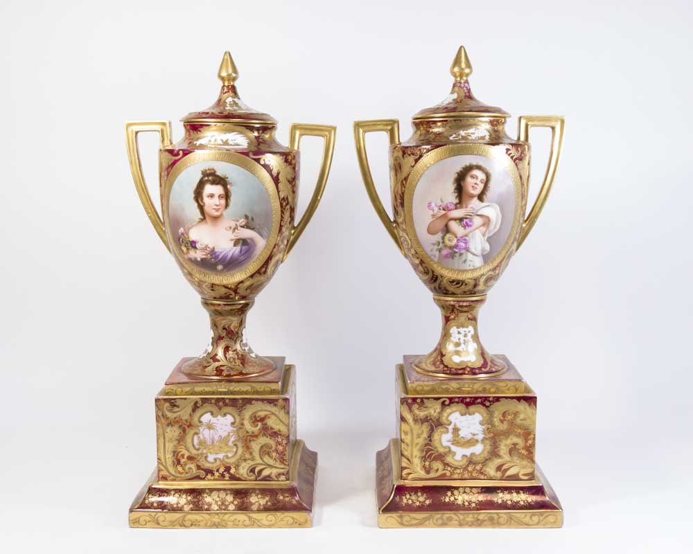 Pair Royal Vienna Porcelain Portrait Vases (1 of 10)