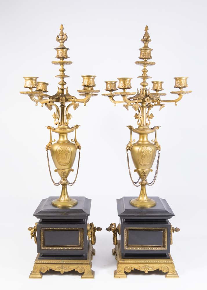 Pair Bronze & Marble 5-Light Candelabra (1 of 8)