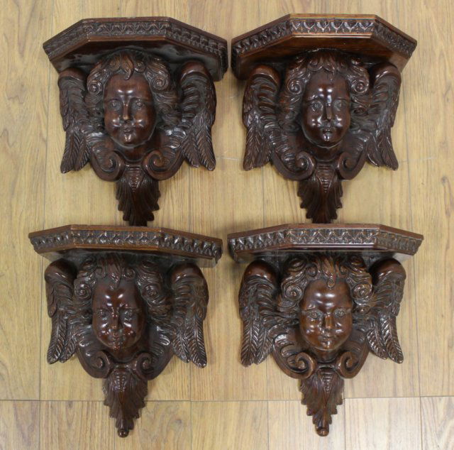 Set of 4 Solid Carved Mahogany Wall Brackets (1 of 5)