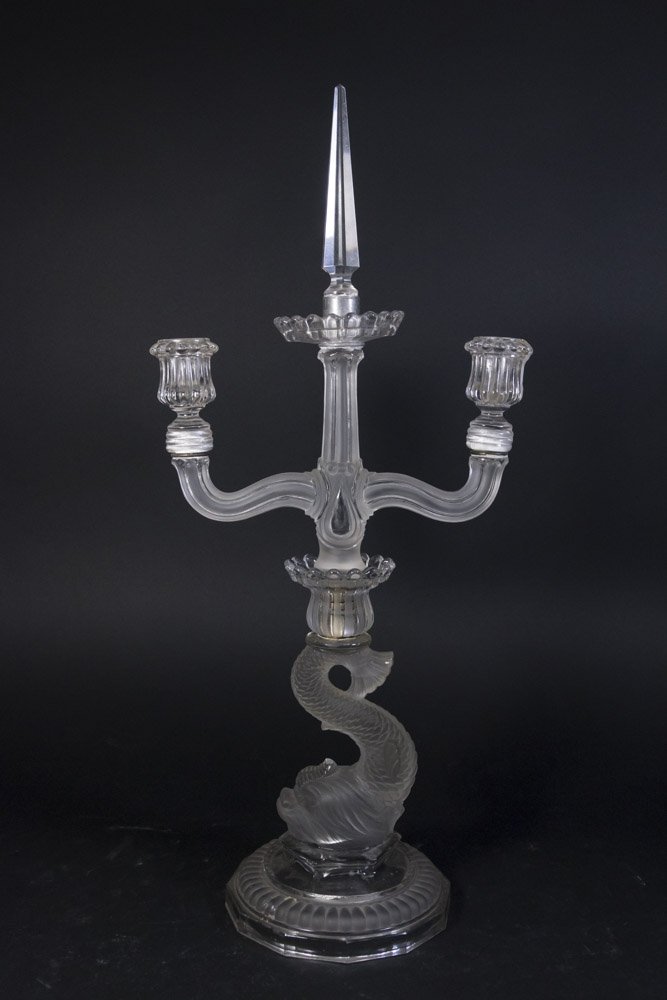 Baccarat Style Frosted Candelabra with Dolphin (1 of 7)