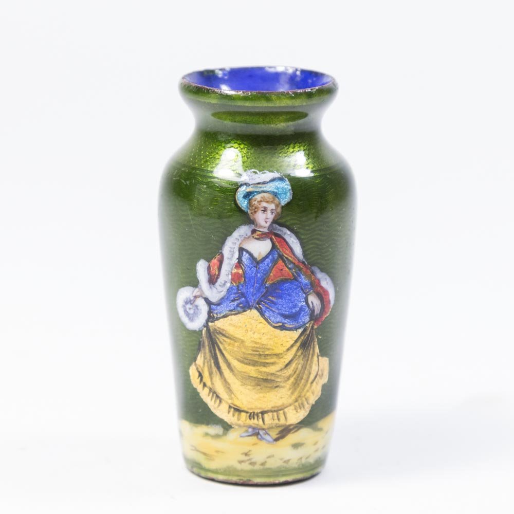 French Enameled Vase Depicting Lady (1 of 3)