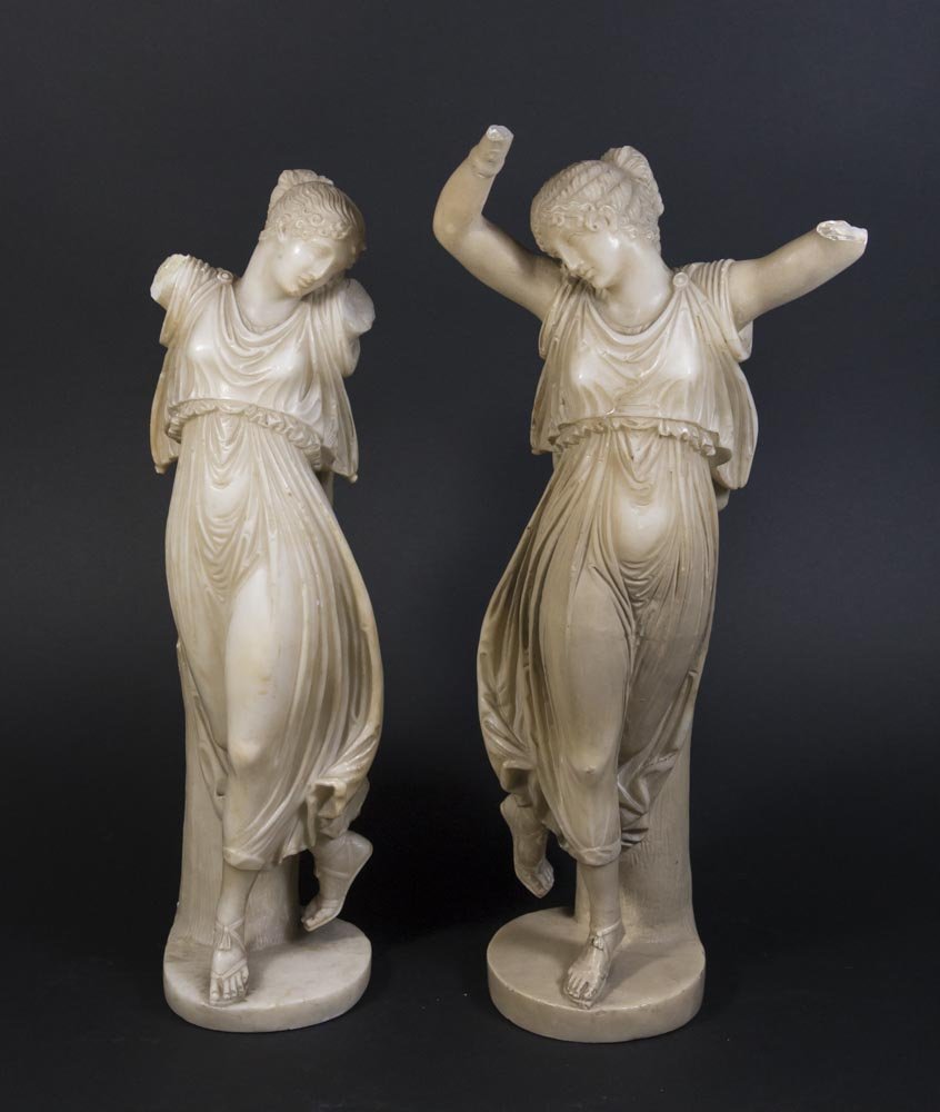 Pair Figural Alabaster Figures: Approx. 14" H and 13" H. Losses.
