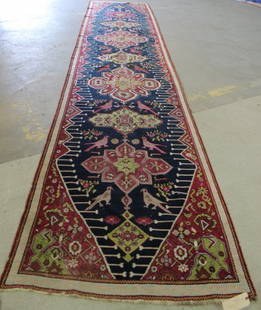 Turkish Antique Rug/Carpet: Approx. 18'4" x 3'8". From an Englewood Cliffs mansion. Evenly worn.