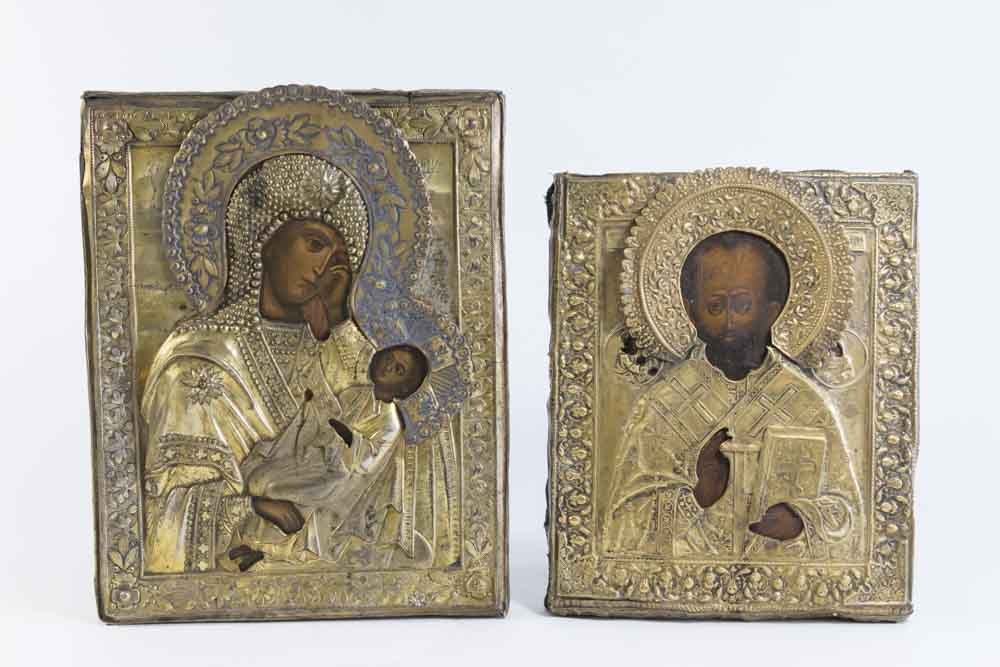 2 Russian Icons with Bronze Riza (Cover) (1 of 9)