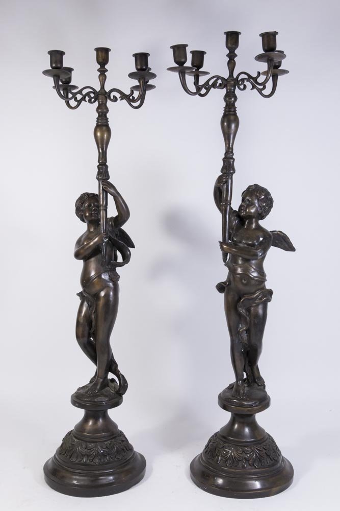 Pair Bronze Cherub Candelabra (1 of 5)