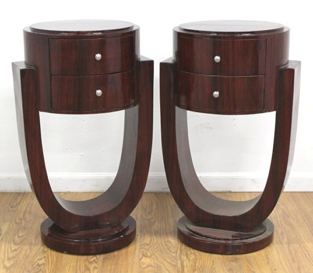 Pair Art Deco Style Round Bedside Tables (1 of 3)
