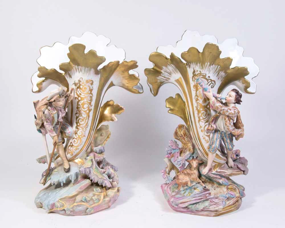 Pair 19th Century Figural Old Paris Vases (1 of 7)