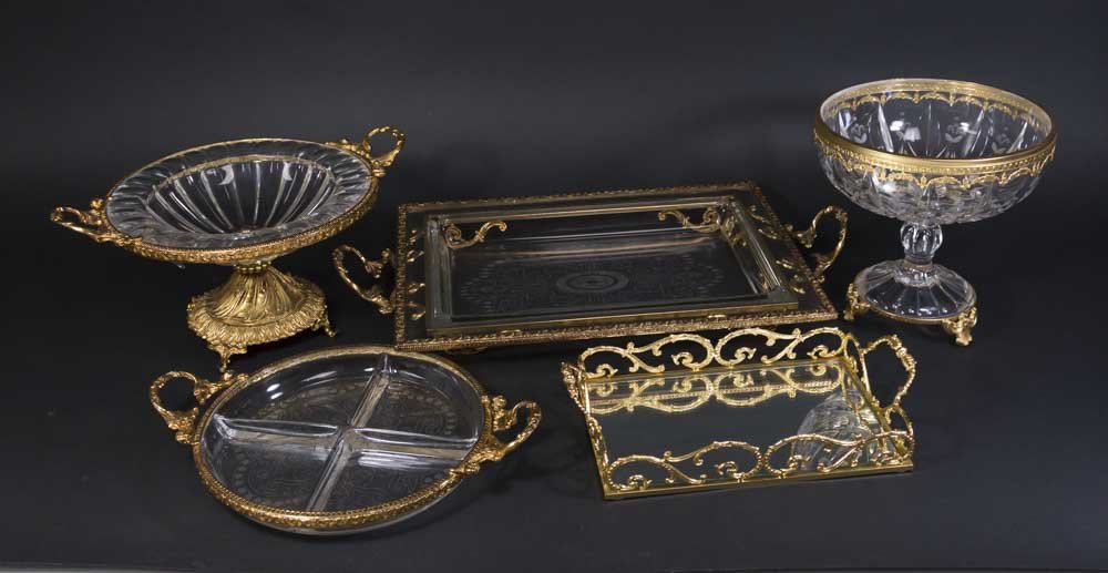 Etched Glass & Brass Crystal Bowls & Trays (1 of 8)