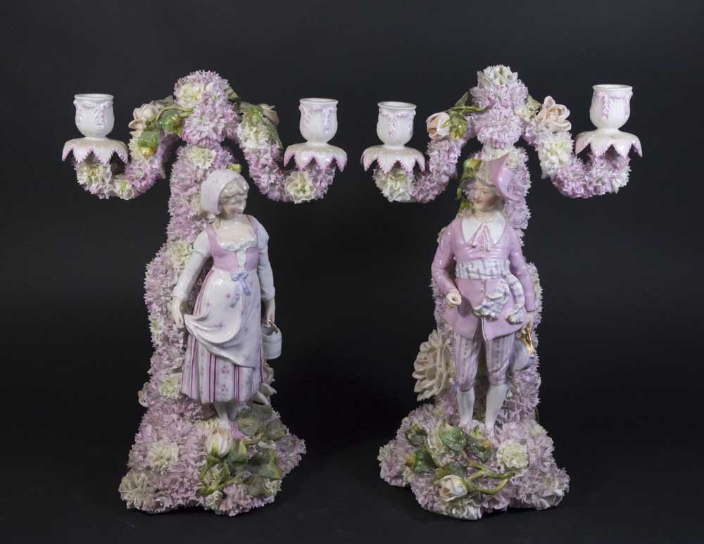 Pair Continental Porcelain Figural Candelabra (1 of 7)