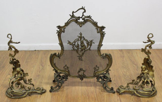 Pair Doré Bronze Cherub Chenets (1 of 4)