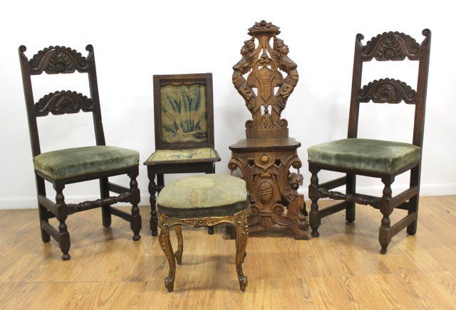 4 Baroque Style Chairs & Louis XV Style Stool (1 of 4)