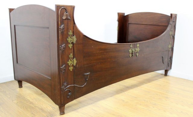 Victorian Day Bed: Brass hinged. Carved floral side. Approx. 36" H x 39 1/2" W. From a Rumson, NJ estate. One wing missing.