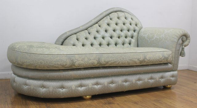 Chaise Longue: All upholstered. Approx. 35" H x 72" W. From a Brooklyn, NY mansion.