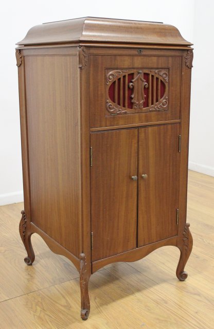 Standing Mahogany Victrola: Scroll leg. Early 20th century. Property of a Long Island, NY antique dealer. Working.