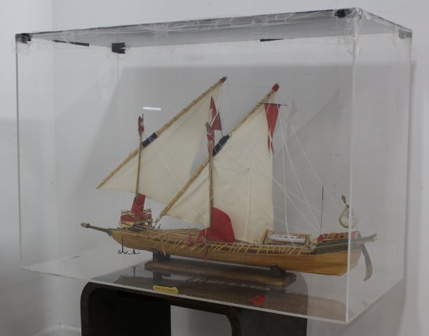 Wooden Large Ship Model in Lucite Case (1 of 3)