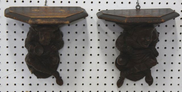 Pr 19th Century Carved Figural Wall Wood Brackets (1 of 3)