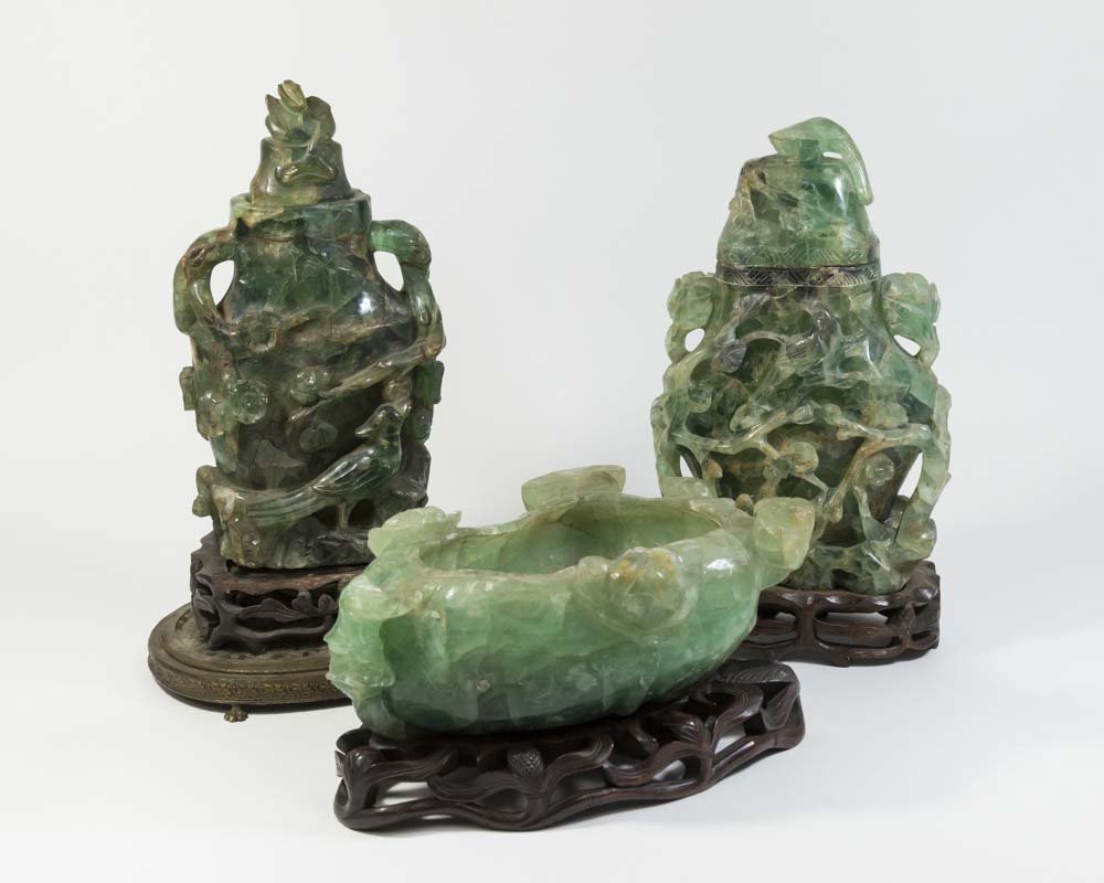 3 Jade Quartz Carvings on Wood Bases (1 of 8)