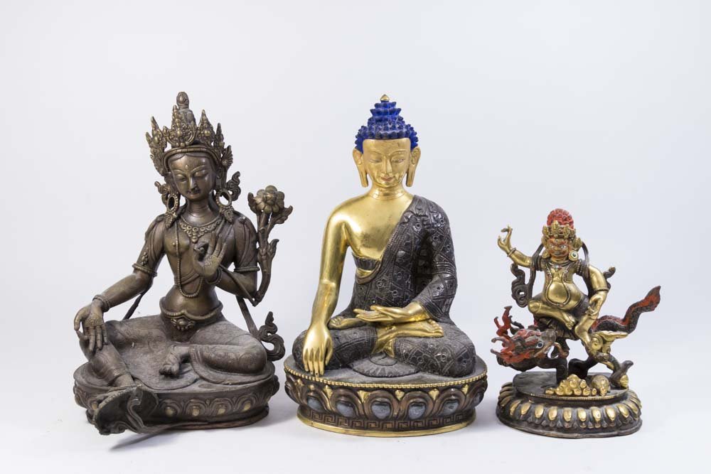 Lot of 3 Bronze Asian Statues (1 of 10)