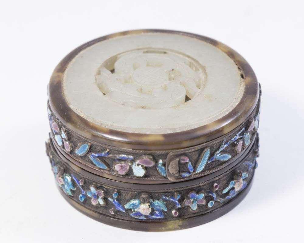 Faux Tortoise Shell & Jade Silver Mounted Box (1 of 6)