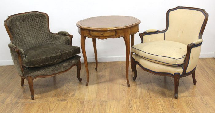 Country French Leather Top Lamp Table & 2 Chairs (1 of 4)
