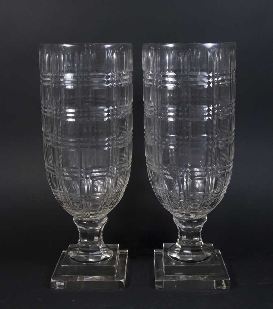 Pair Cut Glass Hurricane Lamps (1 of 5)