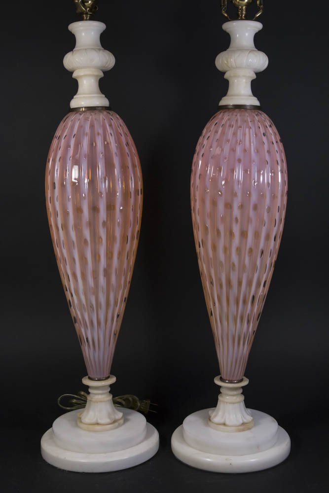Pair Venetian Glass & Marble Lamps (1 of 3)