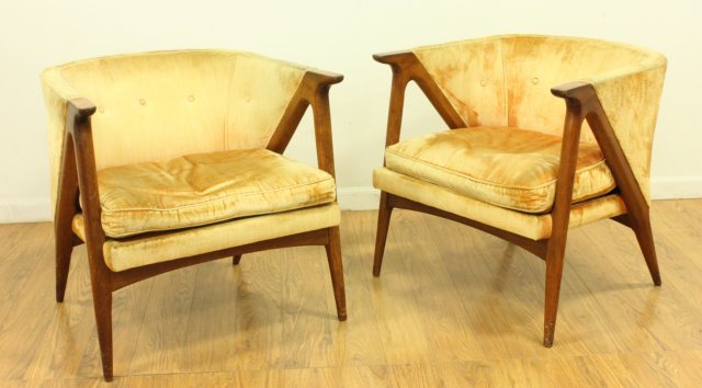 Pair American Mid Century Walnut Tub Chairs (1 of 4)