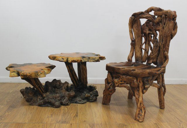 Contemporary Root Wood Coffee Table & Chair (1 of 4)