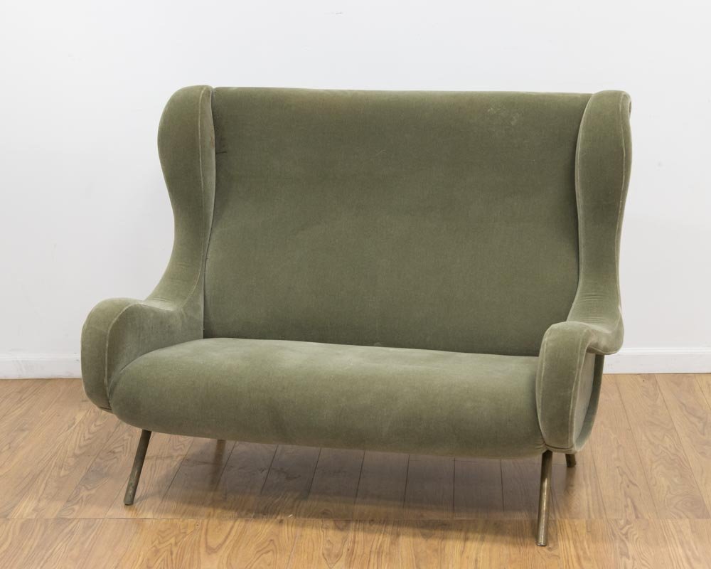 Italian Midcentury Celadon Velvet Upholstered Sofa (1 of 4)