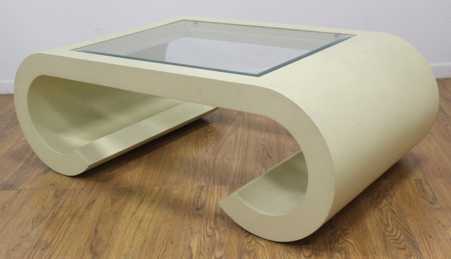 White Lacquer Linen Veneered Coffee Table (1 of 3)