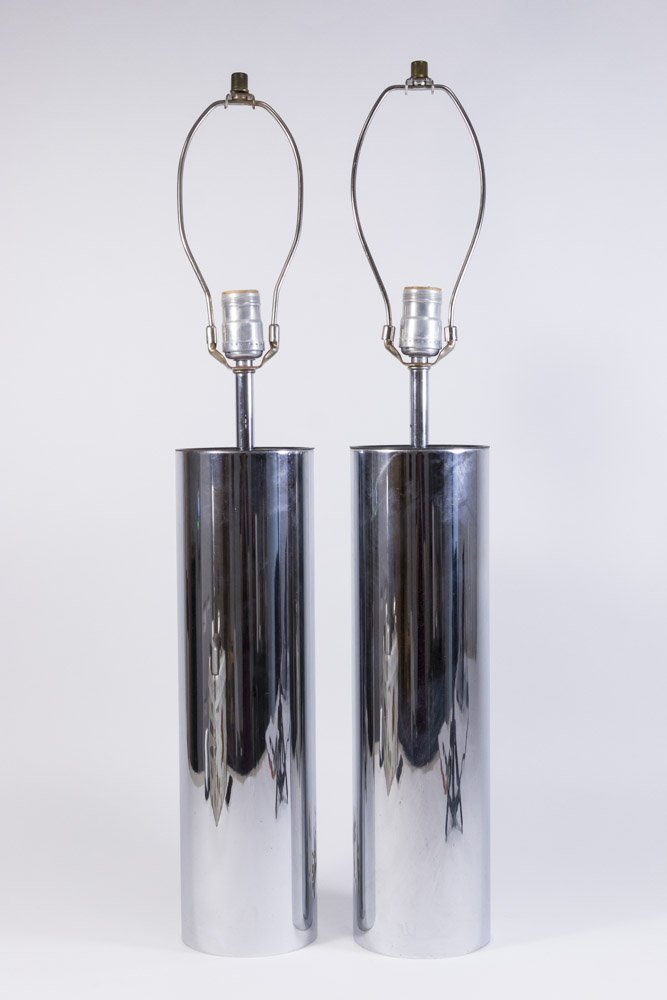 Pair Modern Cylindrical Chrome Lamps (1 of 2)