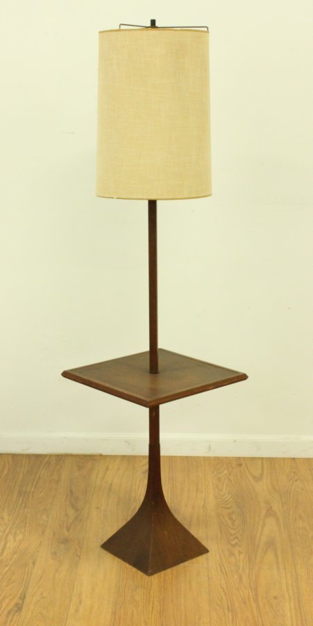 Mid Century Standing Table Lamp with Woven Shade (1 of 3)