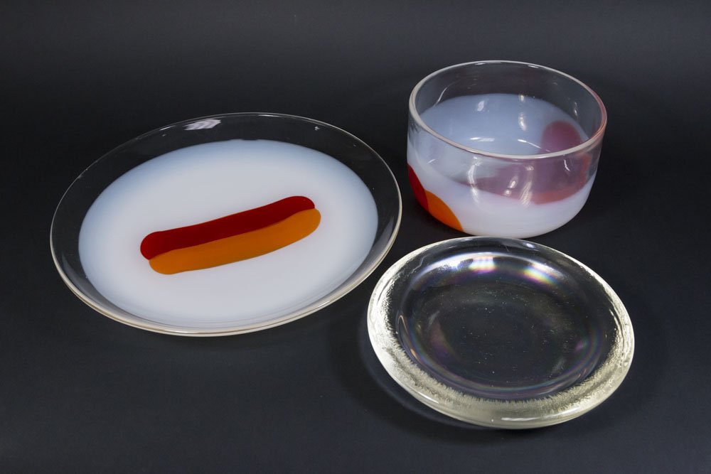 Modern Colored Glass Platter & 2 Bowl (1 of 4)