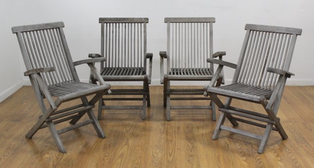 Set 4 Hudson Mill Teak Deck Chairs: Approx. 32" H x 20" W x 24" D. (5115)