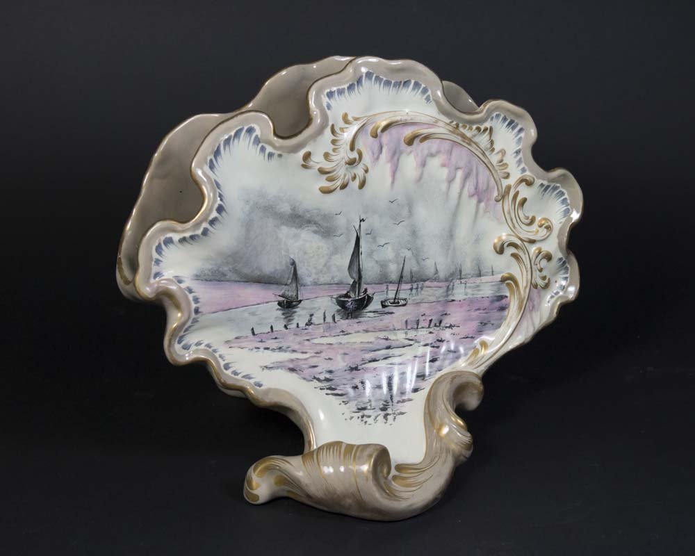Galle Fayence Nancy Porcelain Vase: Hand painted with sailboats. Approx. 8 1/2" H x 9 1/2" W. Property of a Long Island, NY antique dealer.