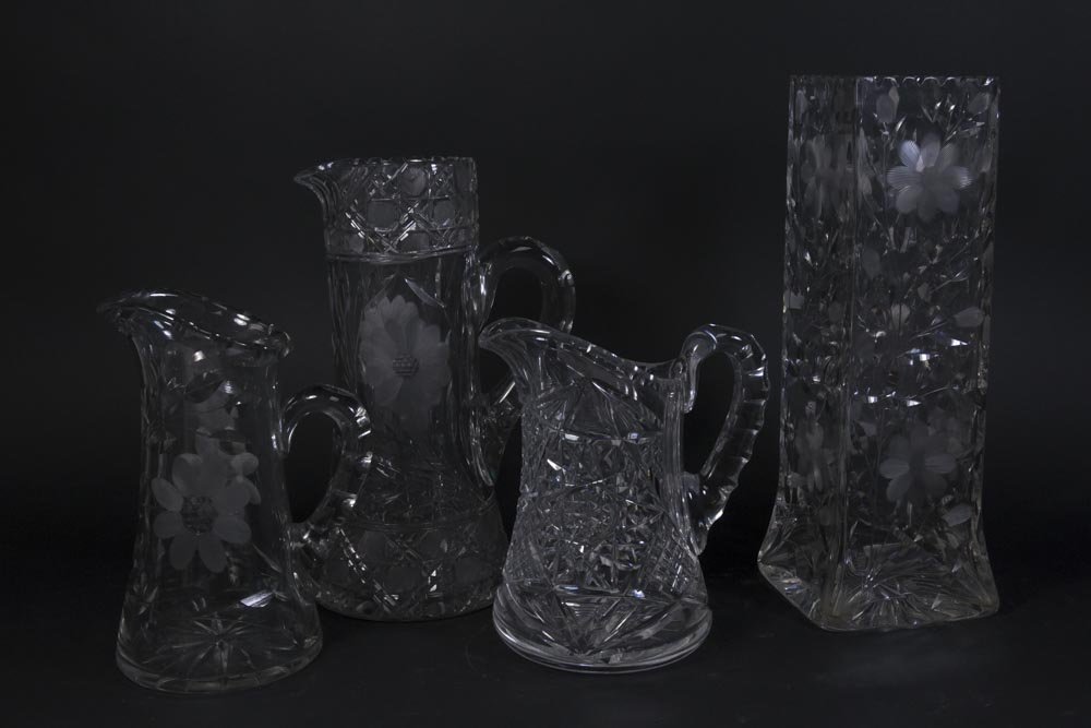3 Cut Crystal Pitchers & 1 Vase (1 of 5)