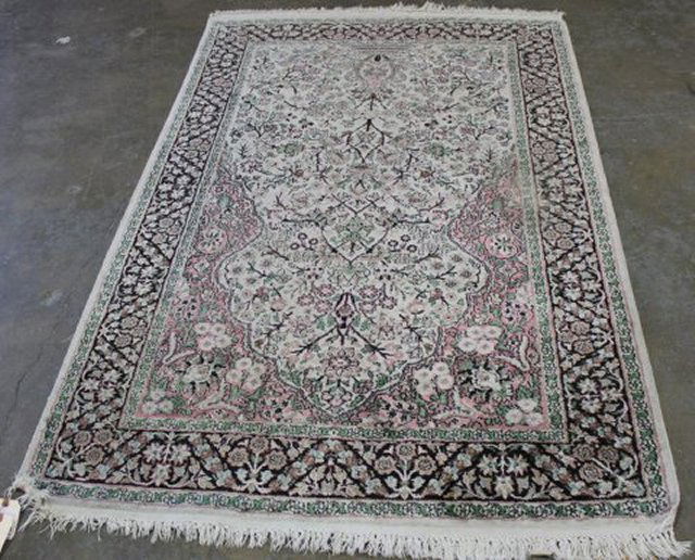 Silk & Wool Cream Colored Persian Rug/Carpet (1 of 4)