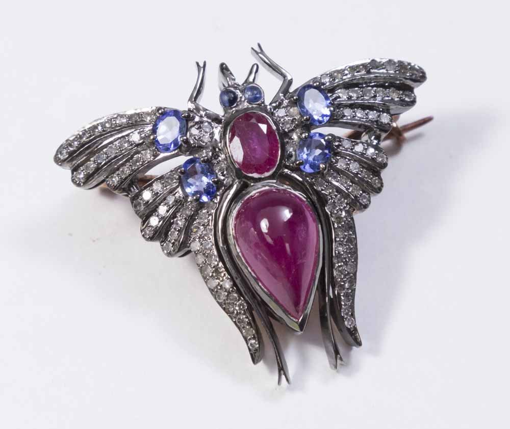 Diamond, Sapphire, Ruby Butterfly Brooch (1 of 2)
