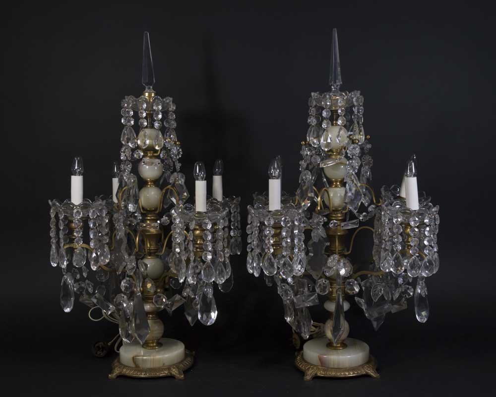 Pair Bronze, Crystal, & Onyx 4-Light Candelabra (1 of 4)
